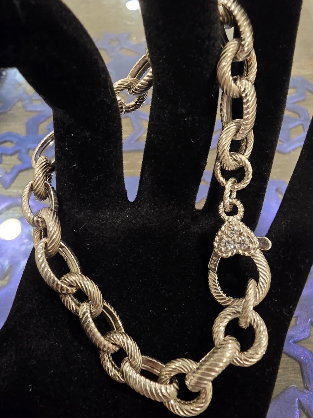 Judith Ripka Bracelet Sterling Silver & CZ Textured Linked 8 inches